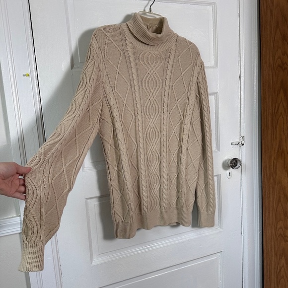 John Blair Sweater Sz M Chunky Cable Knit Fisherman Turtleneck Cotton Neutral - Picture 9 of 13